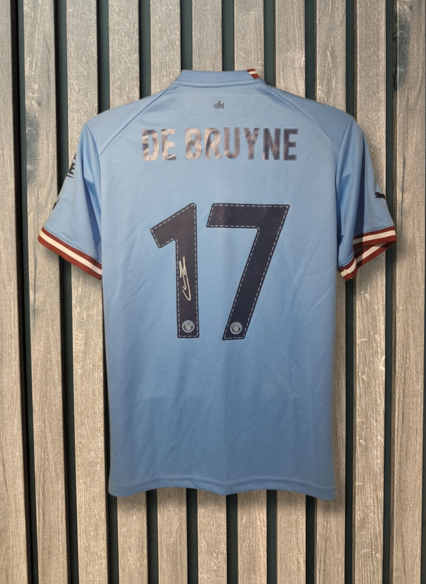 De Bruyne Jersey on Wooden Background