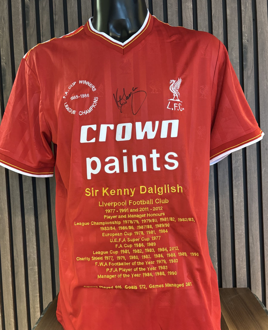 SIR KENNY DALGLISH -HONOURS SHIRT -  SIGNERT DRAKT MED EKTEHETSBEVIS/COA
