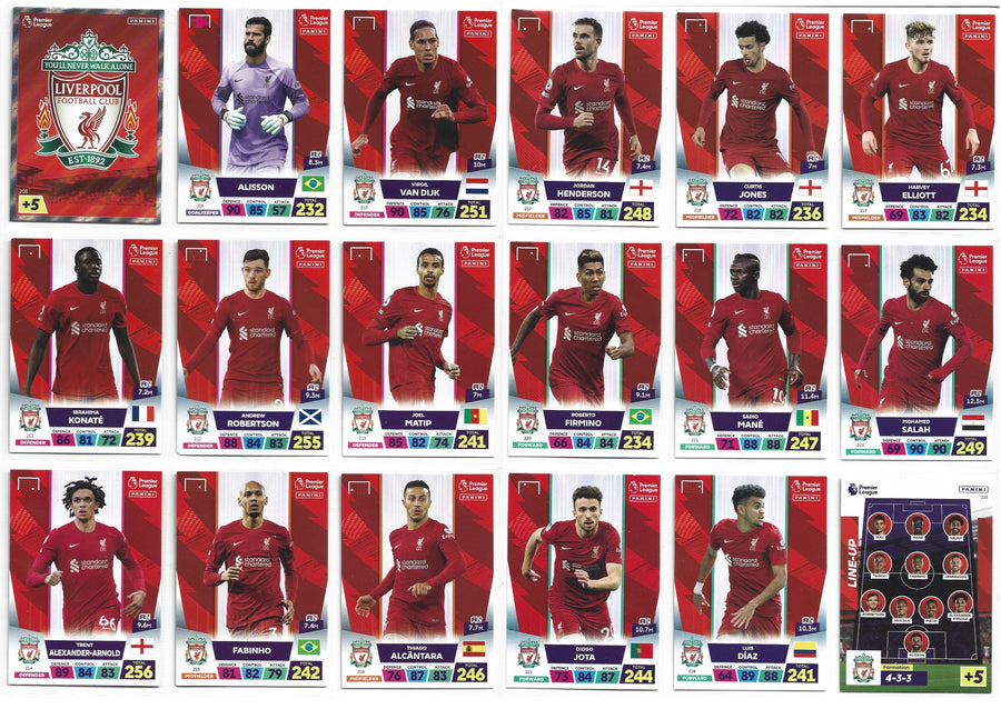 LIVERPOOL - KOMPLETT LAGSETT - PANINI ADRENALYN XL PREMIER LEAGUE 2022/23