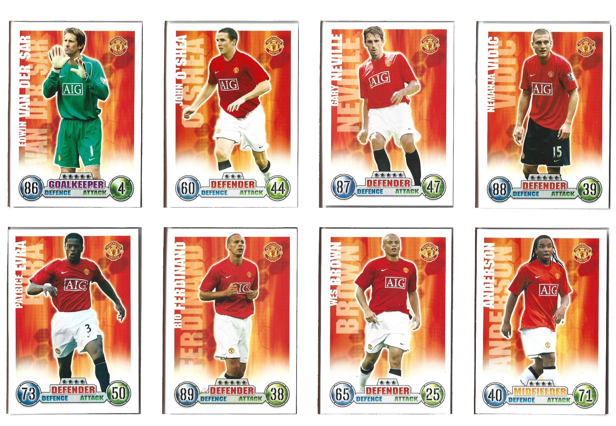 000. MANCHESTER UNITED - KOMPLETT SETT MED FOTBALLKORT FRA 2007/08