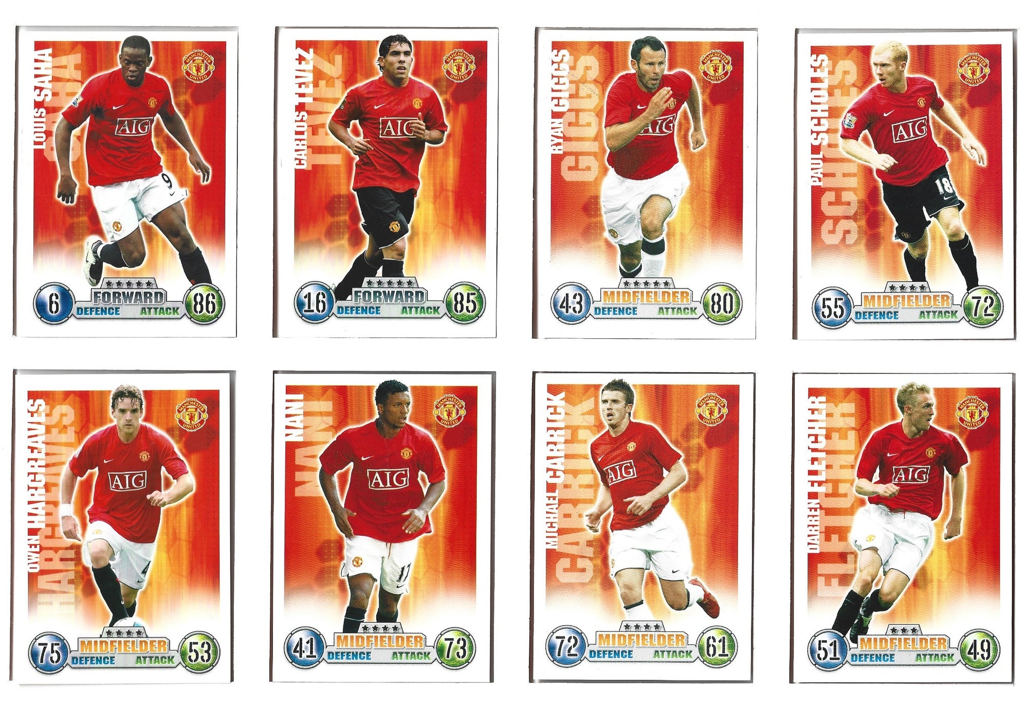 000. MANCHESTER UNITED - KOMPLETT SETT MED FOTBALLKORT FRA 2007/08