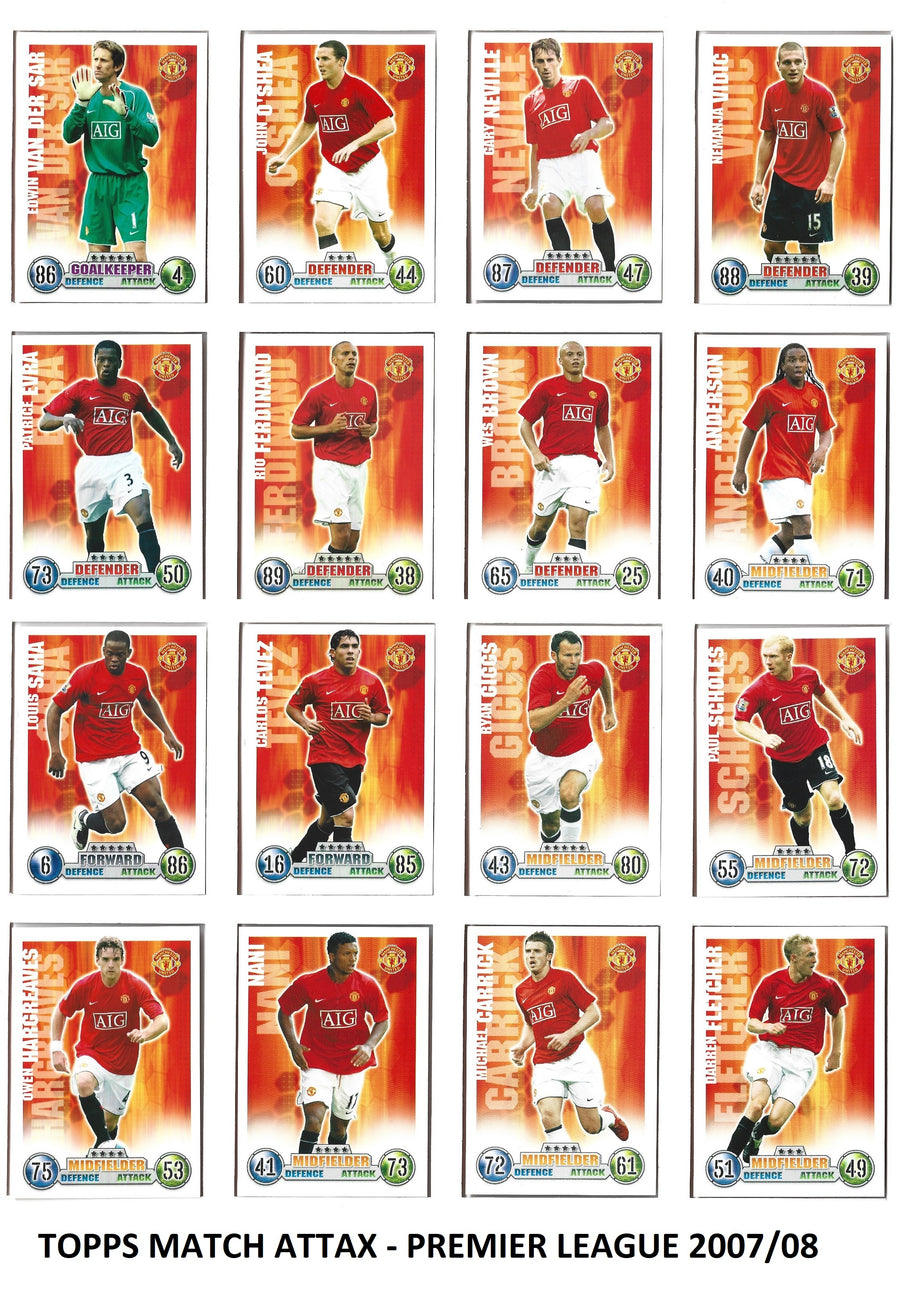 000. MANCHESTER UNITED - KOMPLETT SETT MED FOTBALLKORT FRA 2007/08