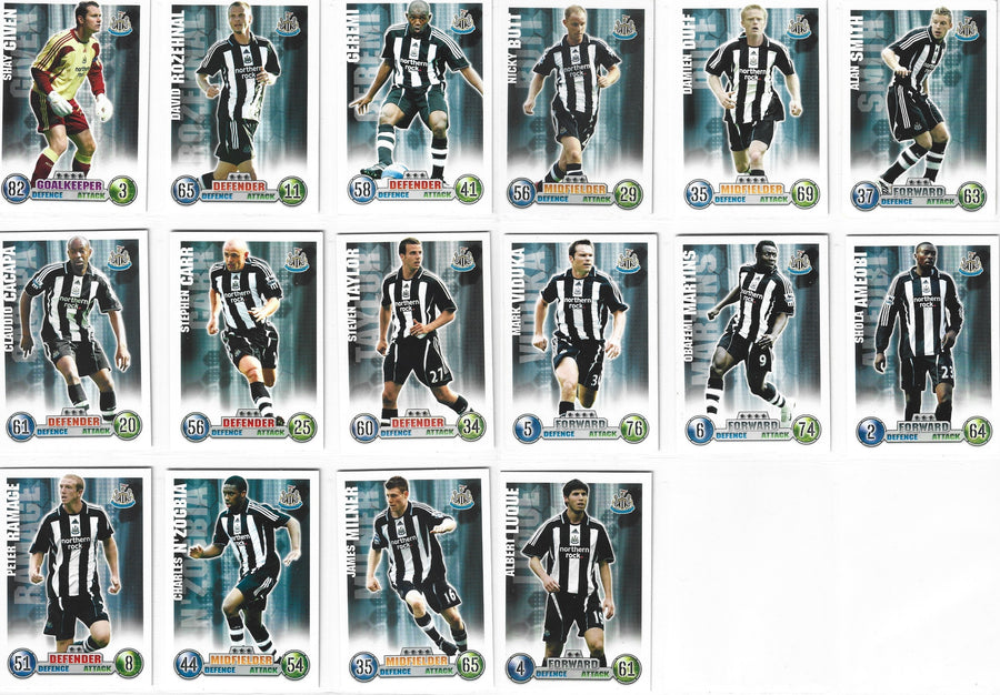 000. NEWCASTLE UNITED - KOMPLETT SETT MED FOTBALLKORT TOPPS MATCH ATTAX PREMIER LEAGUE 2007/08