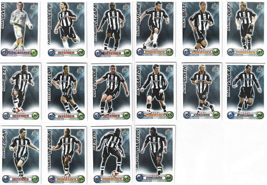 000. NEWCASTLE UNITED - KOMPLETT SETT MED FOTBALLKORT FRA MATCH ATTAX 2008/09