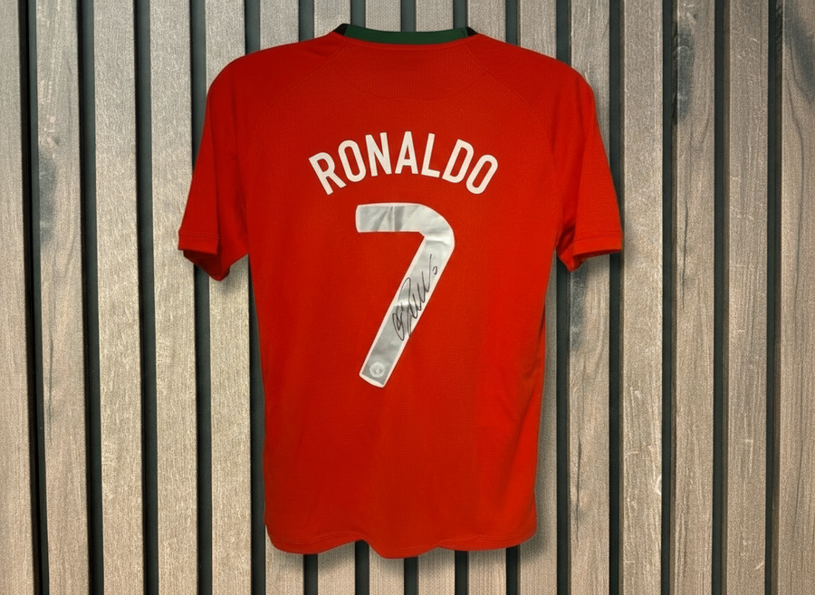 Ronaldo Portugal Jersey on Wooden Background