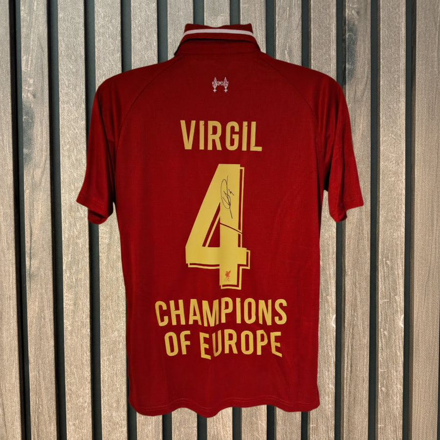 Virgil Van Dijk Shirt on Wood Background