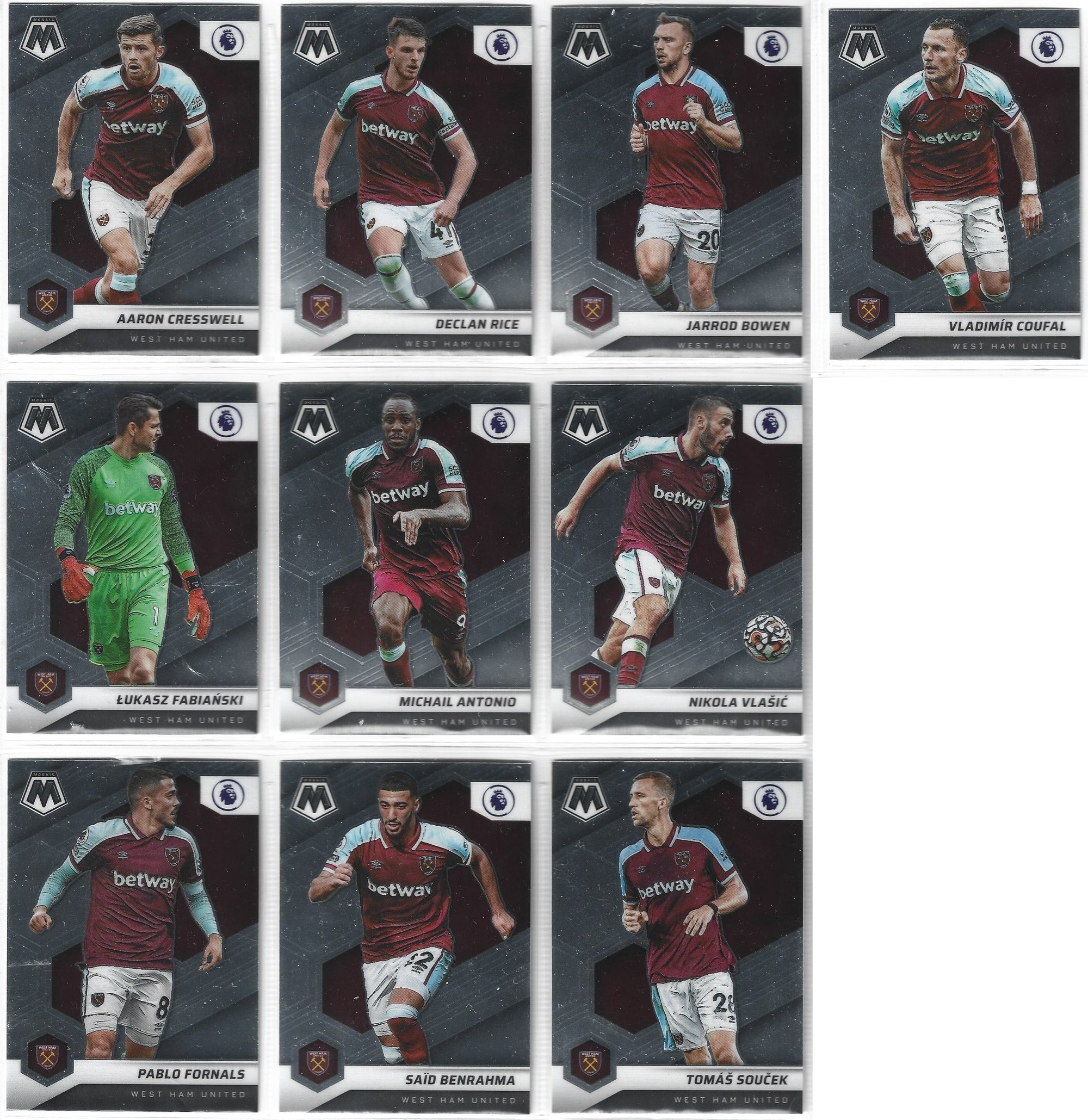 WEST HAM UNITED - PANINI MOSAIC PREMIER LEAGUE 2021/22 - KOMPLETT LAGSETT