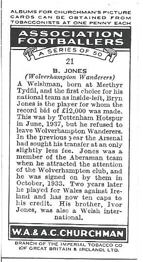 21. B. JONES - WOLVERHAMPTON WANDERERS