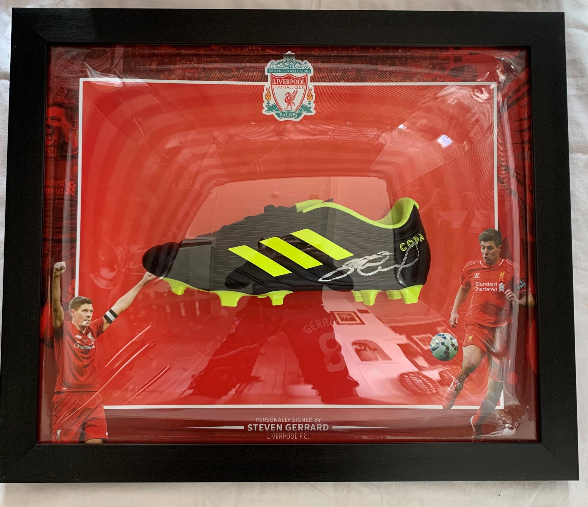 STEVEN GERRARD - SIGNERT SKO I "ART-FRAME" MED EKTEHETSBEVIS/COA