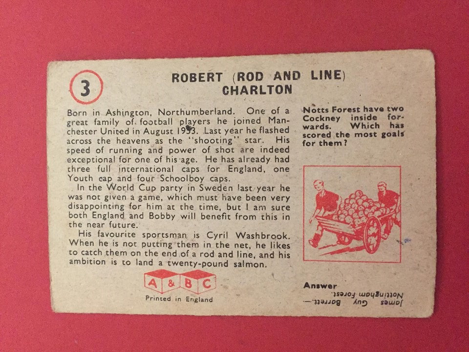 SIR Bobby Charlton Manchester United A&BC 1958 - ROOKIE CARD