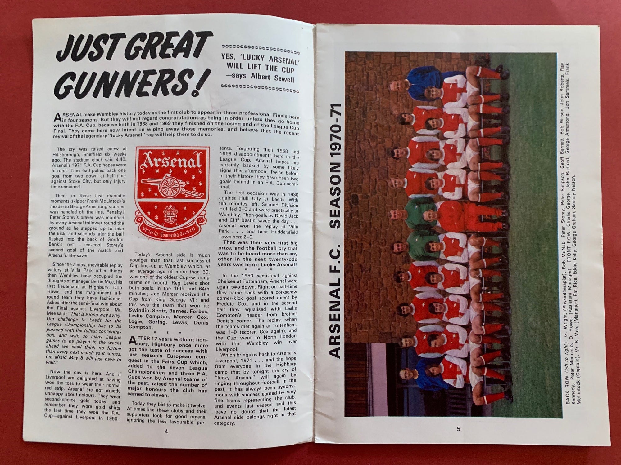 1971-8.5 - ARSENAL VS LIVERPOOL - FA CUP FINALE  OFFISIELT KAMPPROGRAM