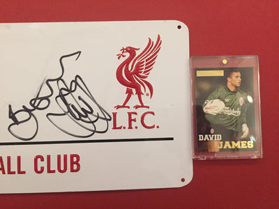 LIVERPOOL - DAVID JAMES - SIGNERT ANFIELD  ROAD SKILT MED EKTEHETSBEVIS/COA