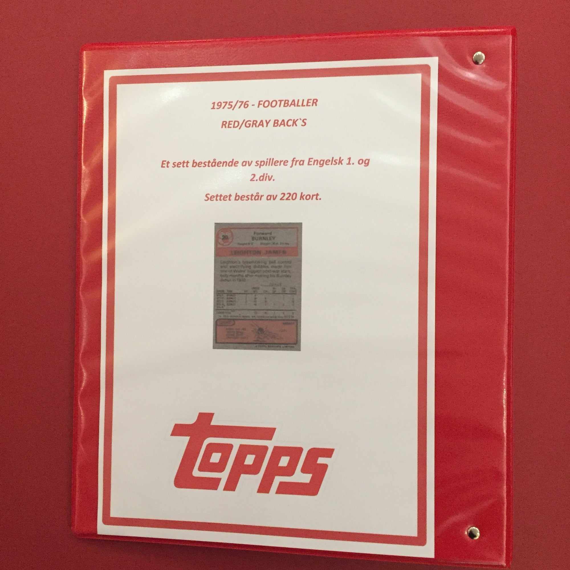 SAMLEPERM FOR TOPPS FOTBALLKORT 1975/76
