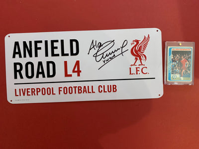 LIVERPOOL - ALAN KENNEDY - SIGNERT ANFIELD ROAD SKILT MED EKTEHETSBEVIS/COA