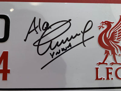 LIVERPOOL - ALAN KENNEDY - SIGNERT ANFIELD ROAD SKILT MED EKTEHETSBEVIS/COA