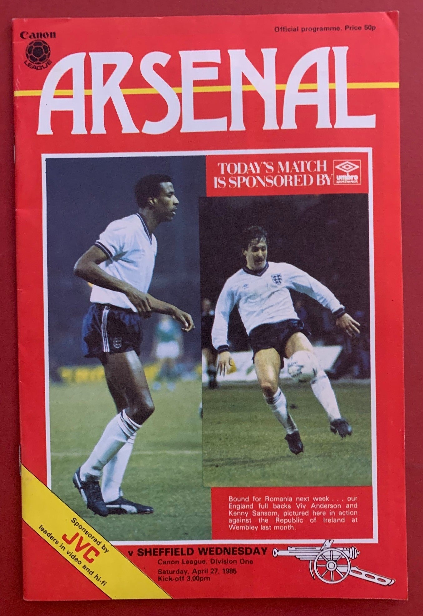 1985-27.4 - ARSENAL VS SHEFFIELD WEDNESDAY