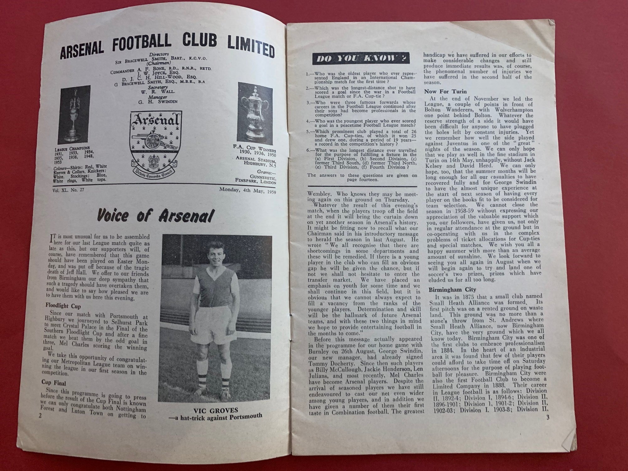 1959-4.5 - ARSENAL VS BIRMINGHAM CITY