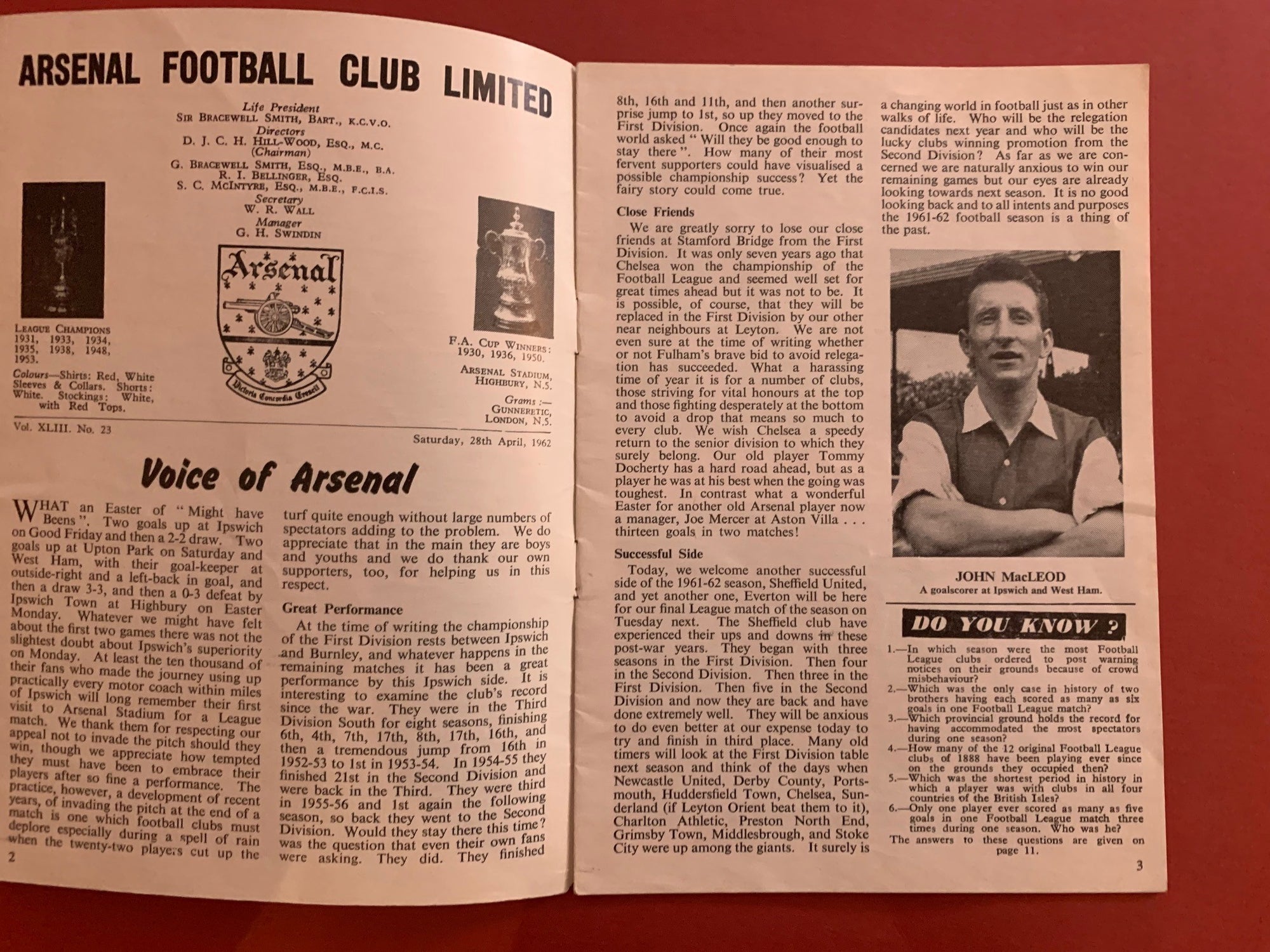 1962-28.4 - ARSENAL VS SHEFFIELD UNITED