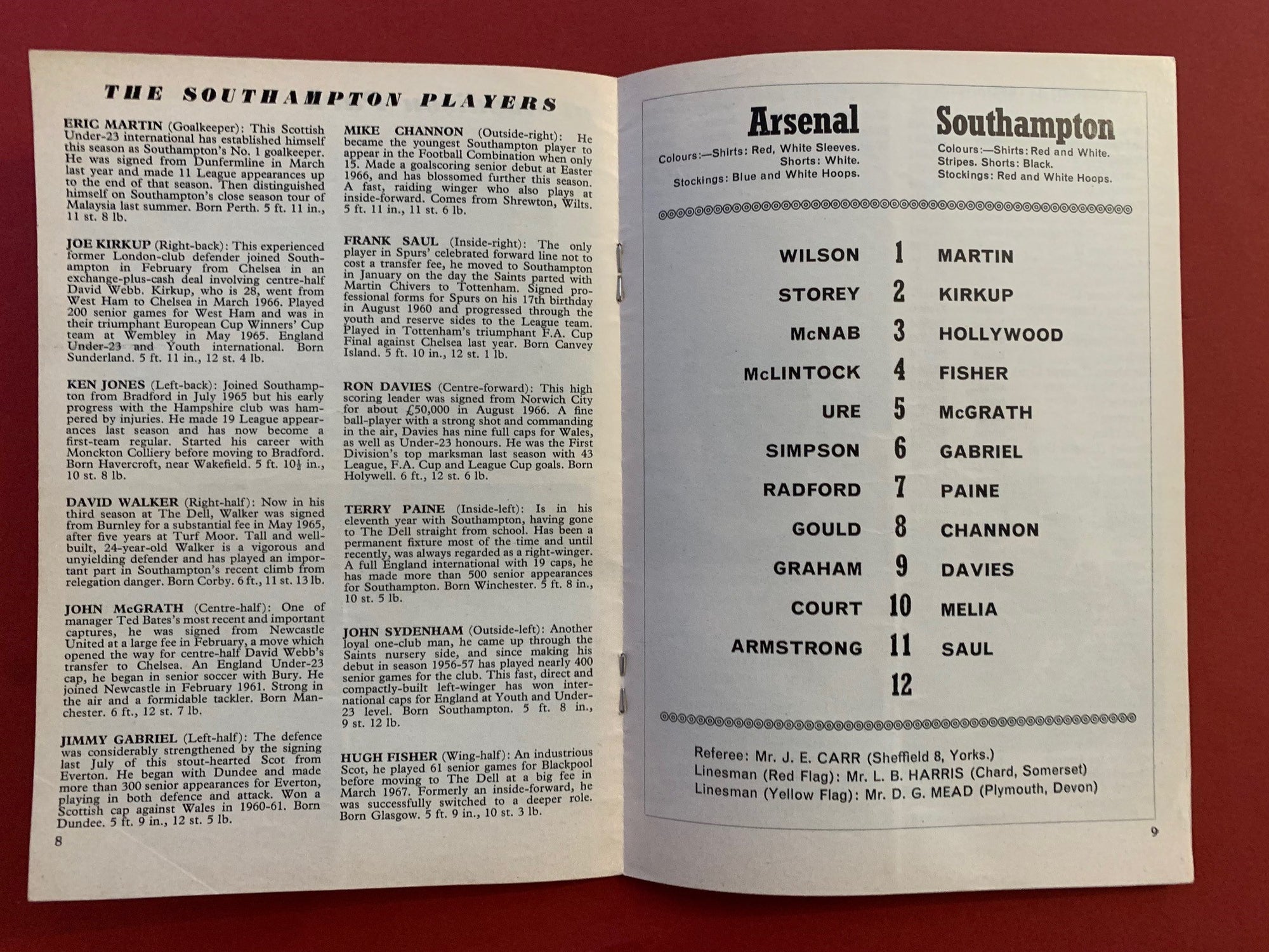 1968-15.4 - ARSENAL VS SOUTHAMPTON