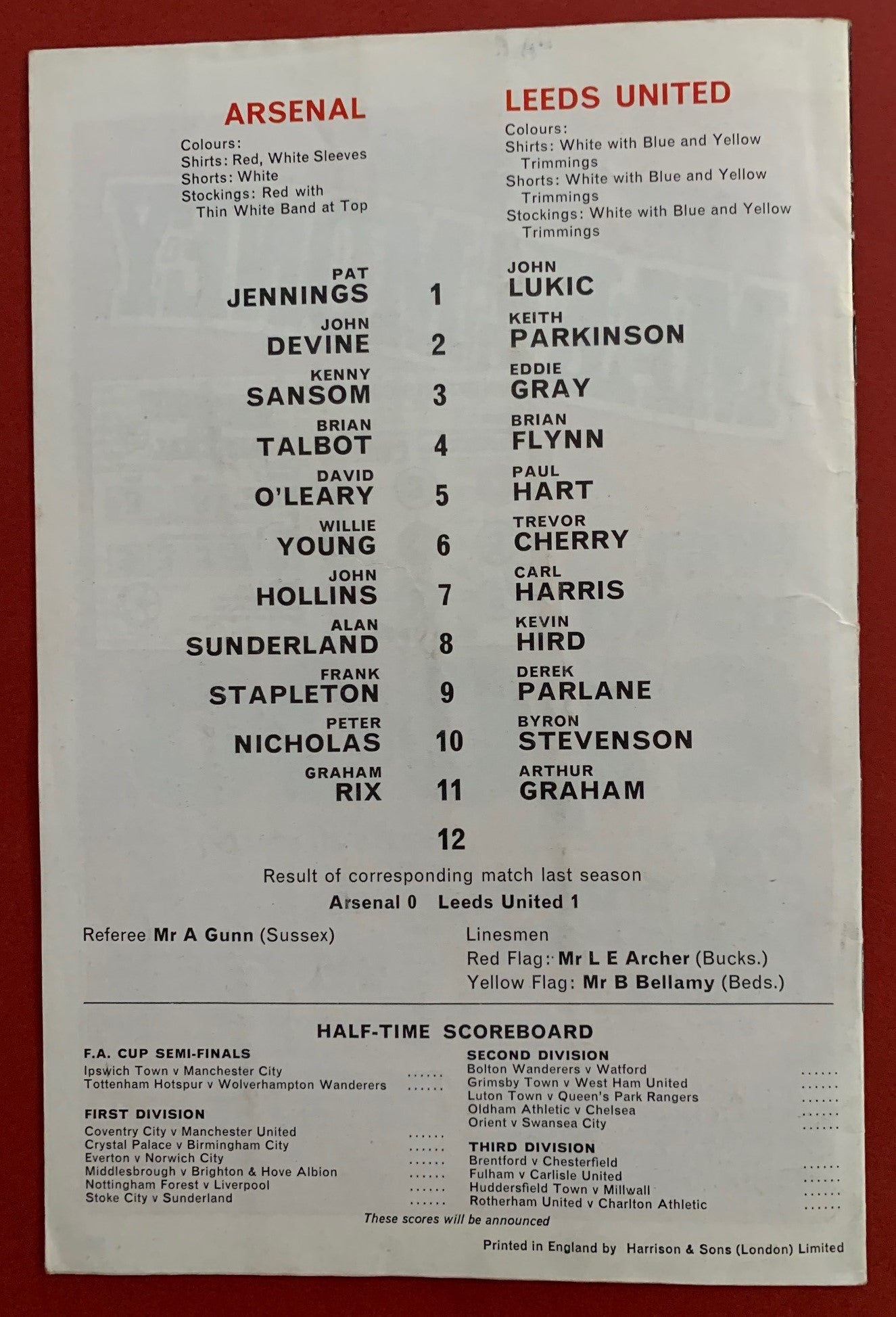 1981-11.4 - ARSENAL VS LEEDS UNITED