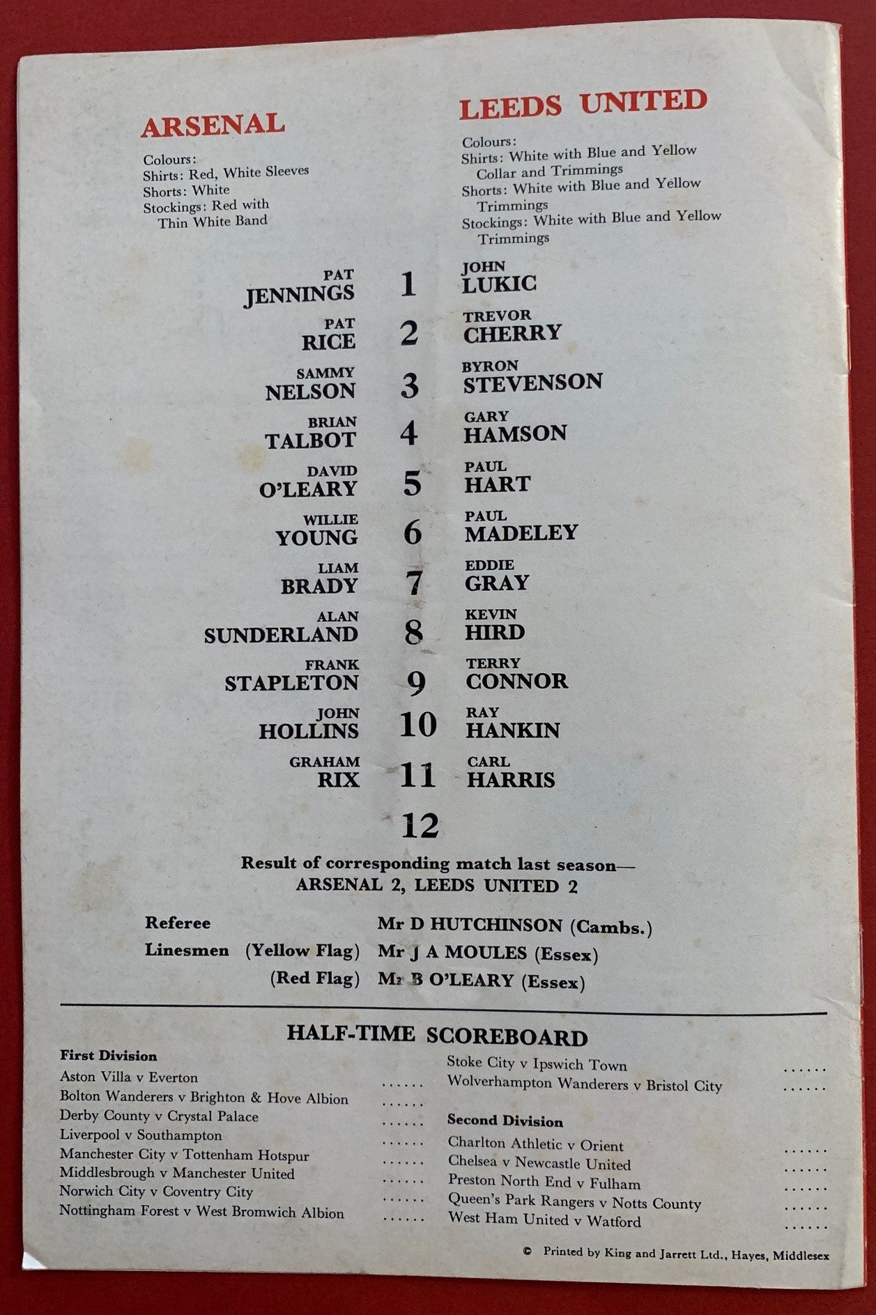 1980-12.1 - ARSENAL VS LEEDS UNITED