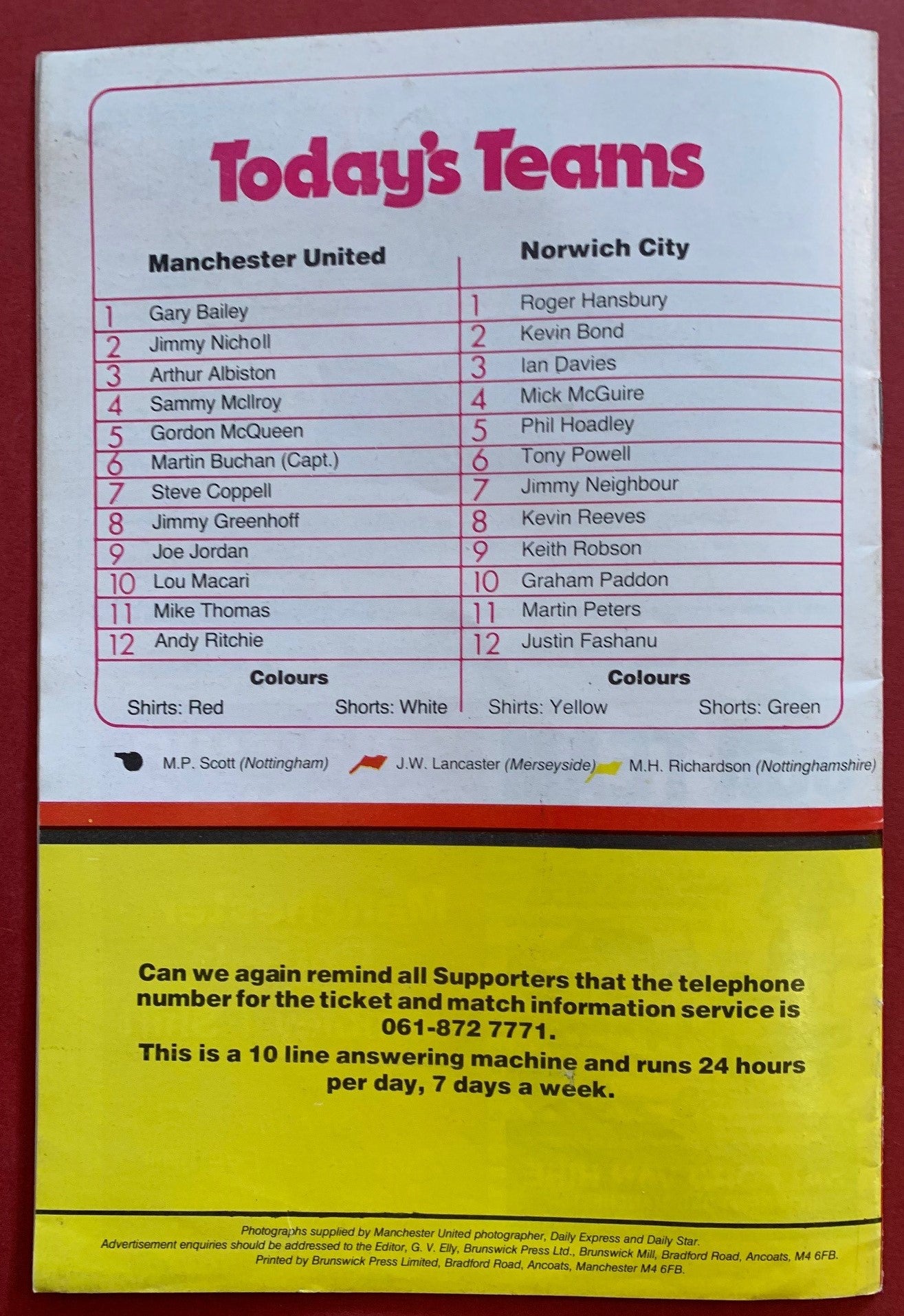 1979-25.4 - MANCHESTER UNITED VS NORWICH CITY