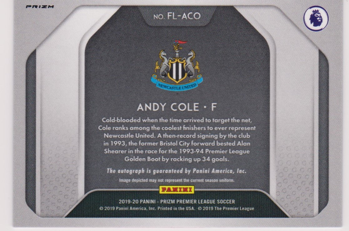 FL-ACO. ANDY COLE - NEWCASTLE - FLASHBACK AUTOGRAPHS - BLUE SHIMMER