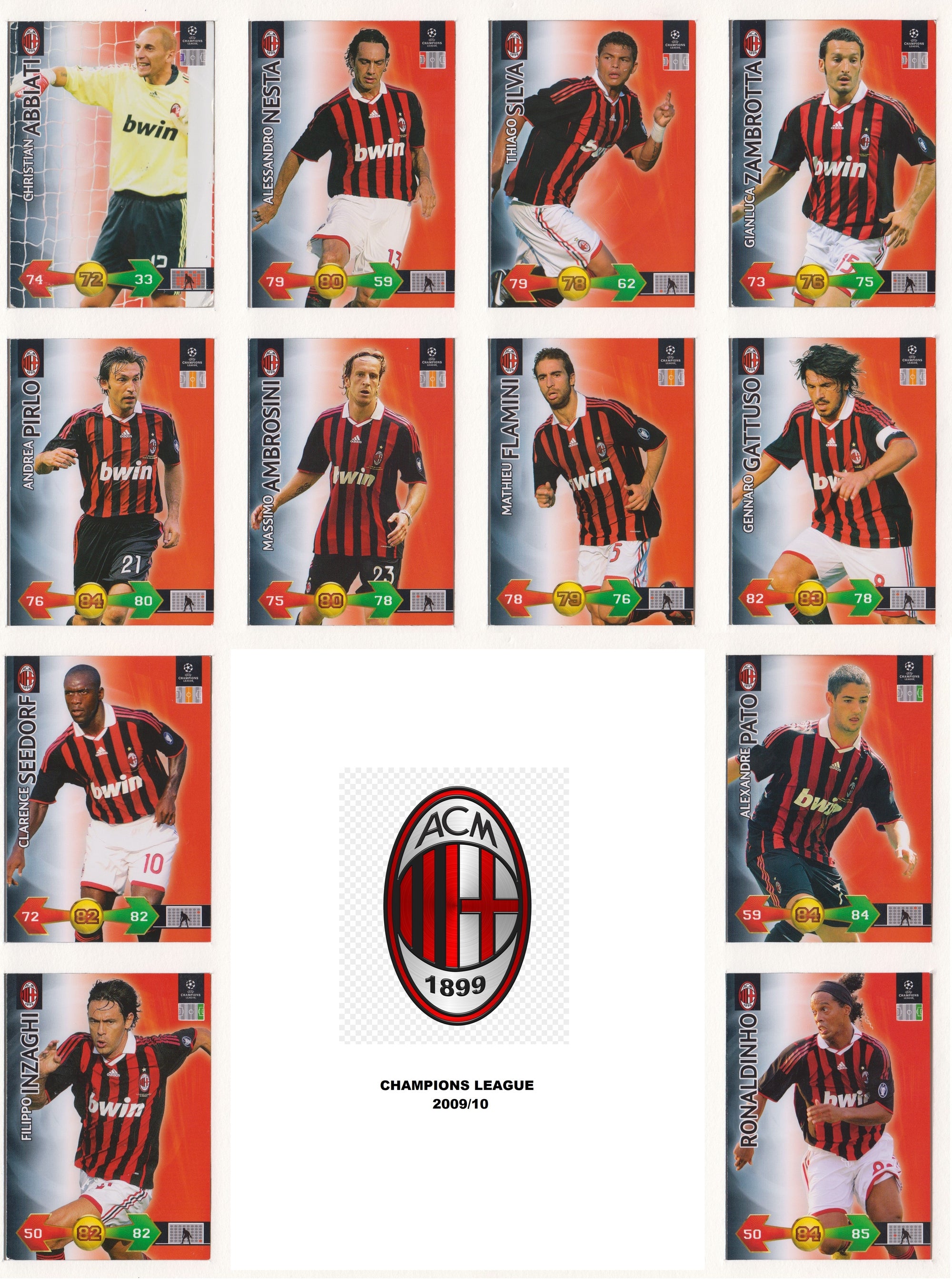 000. AC MILAN KOMPLETT SETT "TEAM MATES" - CHAMPIONS LEAGUE 2009/10