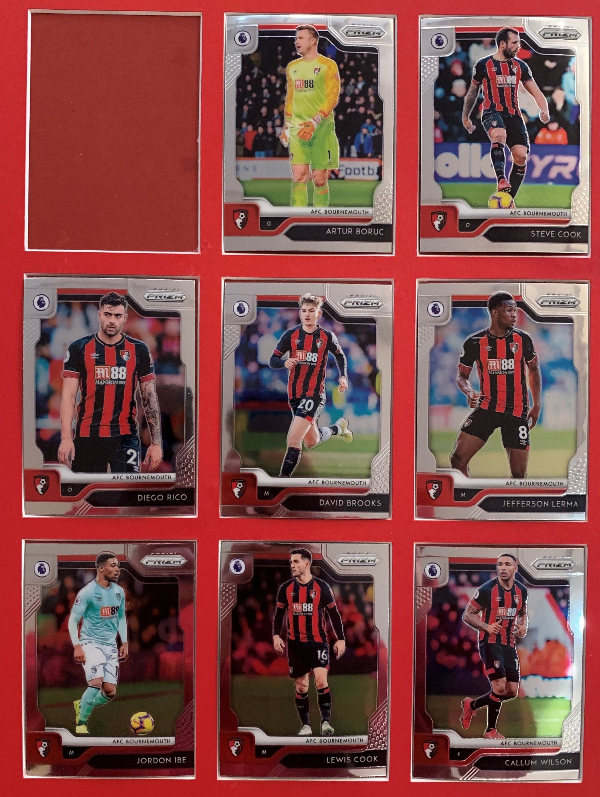 000. AFC BOURNOMOUTH - KOMPLETT SETT MED PANINI PRIZM PREMIER LEAGUE 2019/20