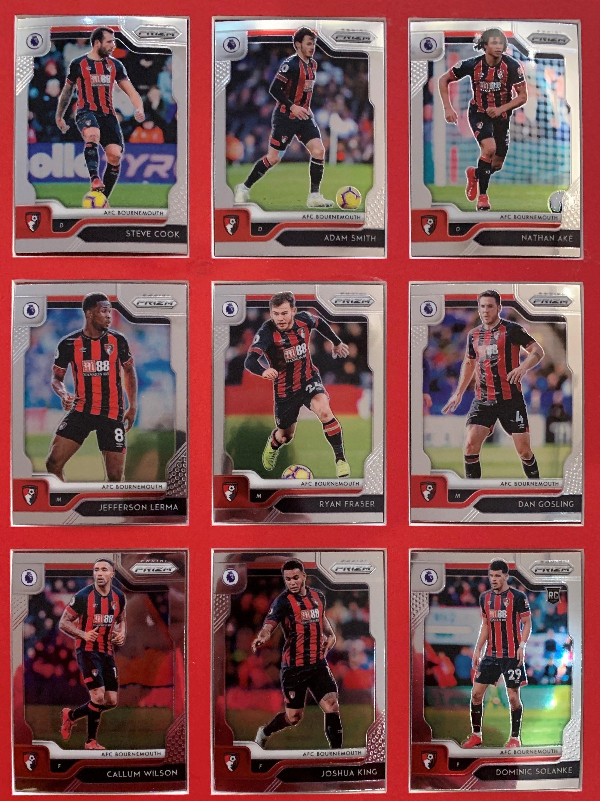 000. AFC BOURNOMOUTH - KOMPLETT SETT MED PANINI PRIZM PREMIER LEAGUE 2019/20