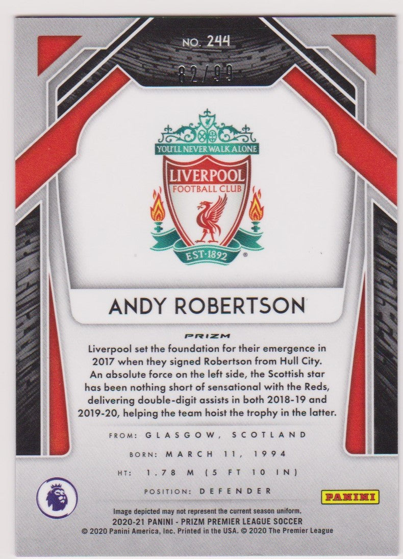 #099. BREAKAWAY VIOLET PRIZM - 244. ANDY ROBERTSON - LIVERPOOL - CARD 82 OF 99