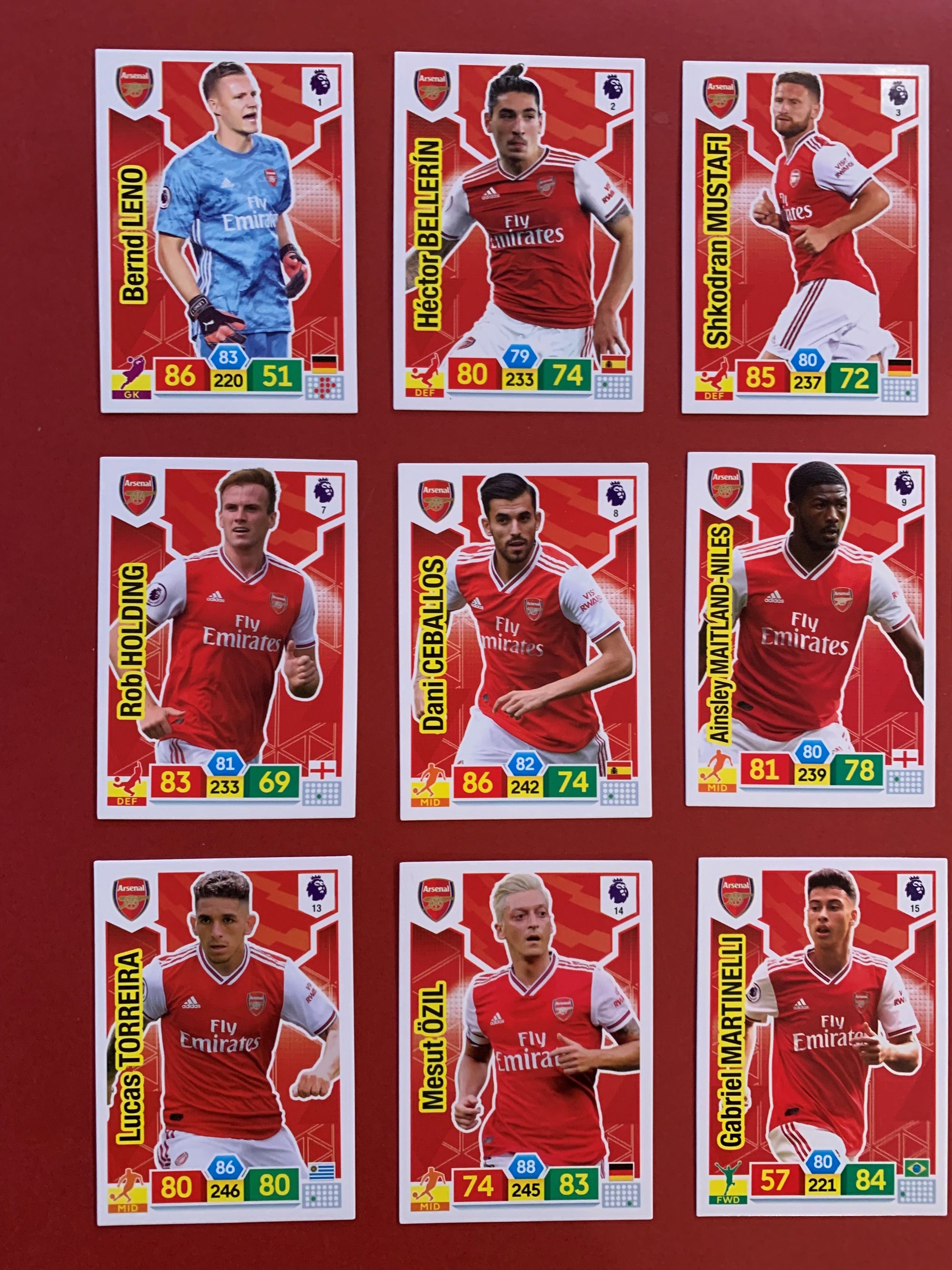 000. ARSENAL - KOMPLETT SETT PANINI PREMIER LEAGUE ADRENALYN 2019/20