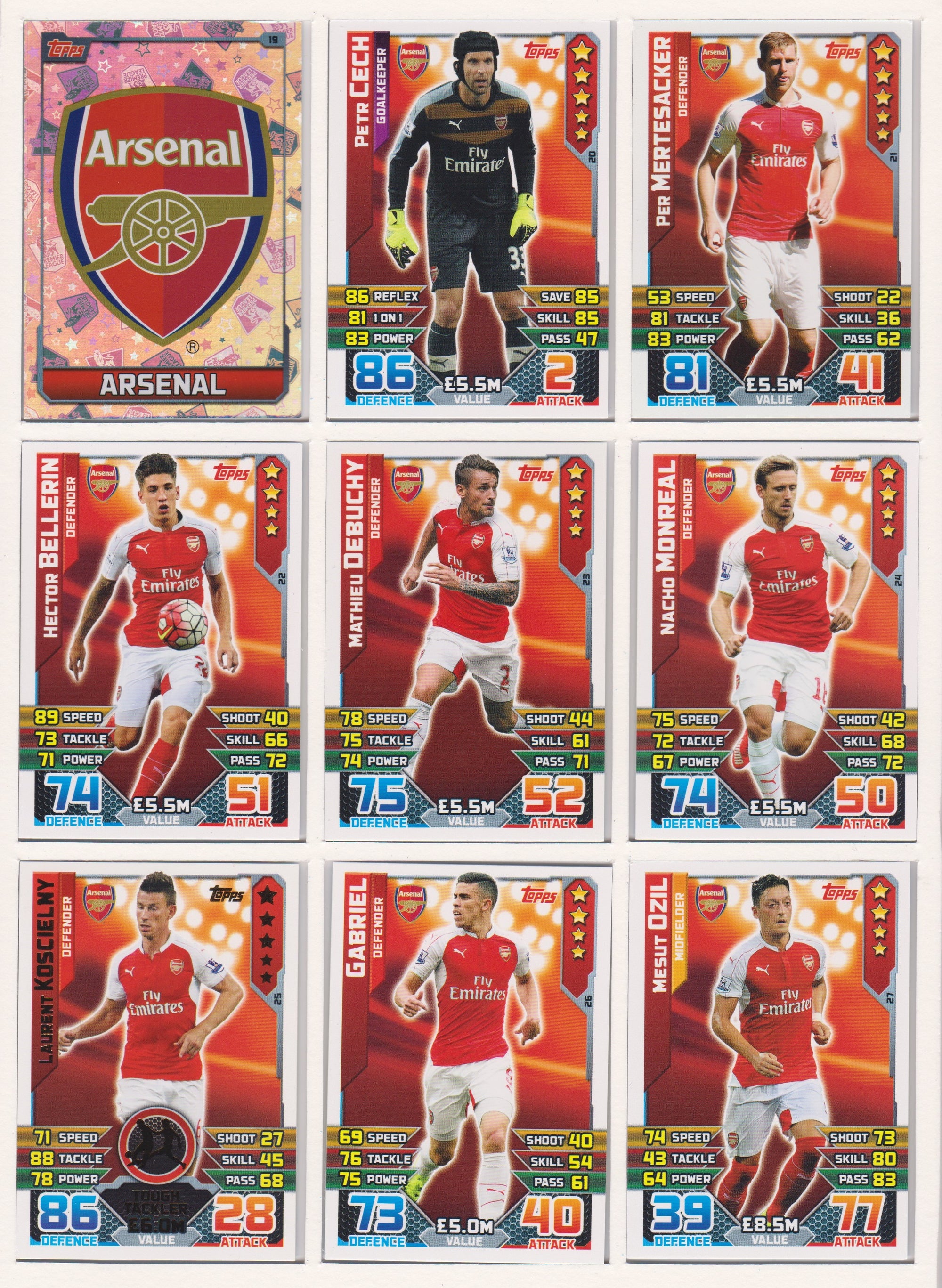 000. ARSENAL - KOMPLETT SETT MED TOPPS MATCH ATTAX PREMIER LEAGUE 2015/16
