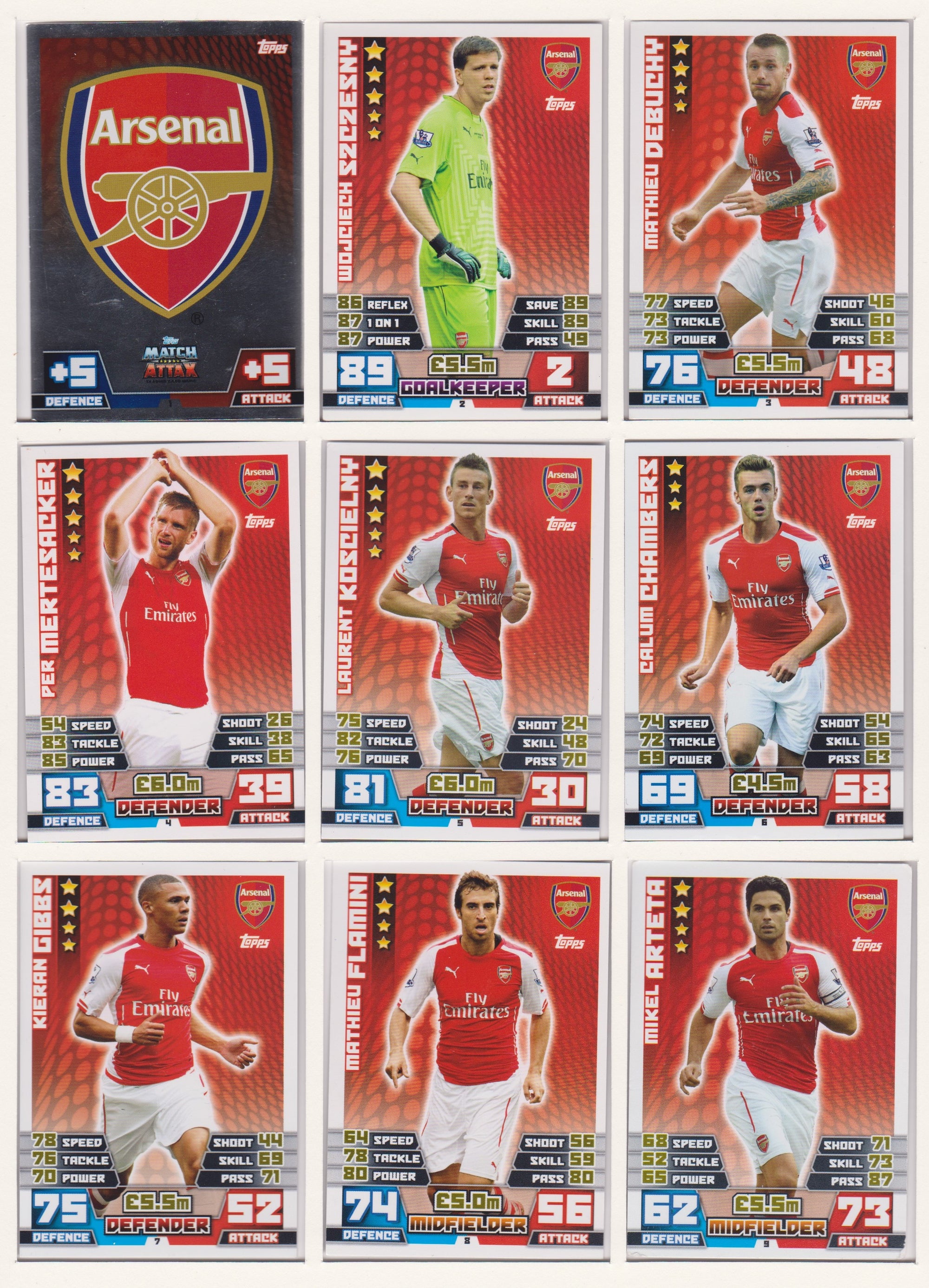 000. ARSENAL - KOMPLETT SETT MED TOPPS MATCH ATTAX PREMIER LEAGUE 2014/15