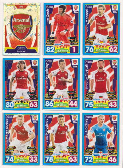 000. ARSENAL - KOMPLETT SETT MED TOPPS MATCH ATTAX PREMIER LEAGUE 2017/18