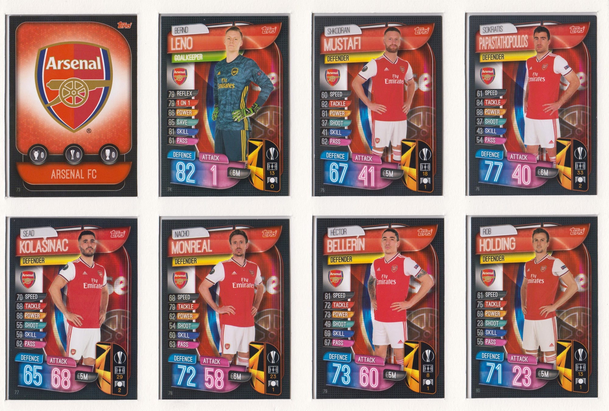 ARSENAL - KOMPLETT SETT MED TOPPS MATCH ATTAX EUROPA LEAGUE 2019/20 - UK EDITION