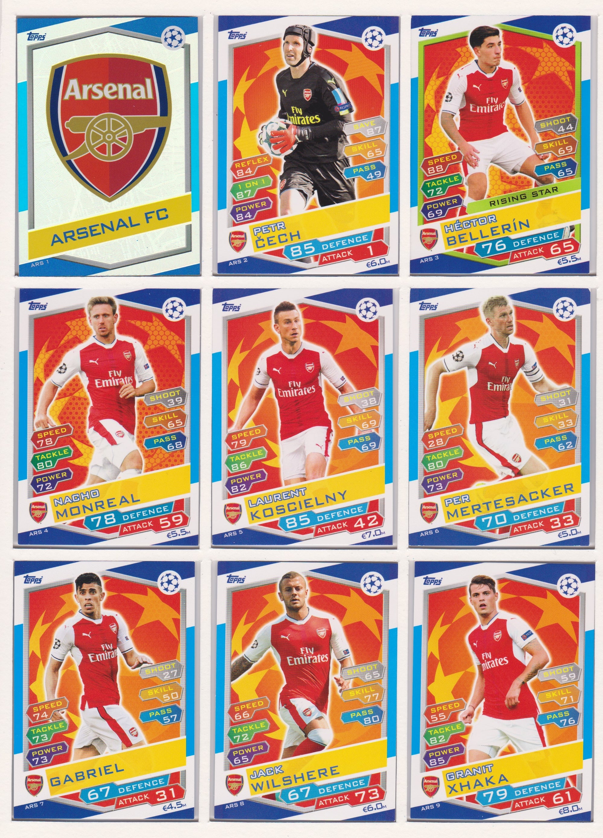 000. ARSENAL - KOMPLETT SETT MED TOPPS MATCH ATTAX CHAMPIONS LEAGUE 2016/17
