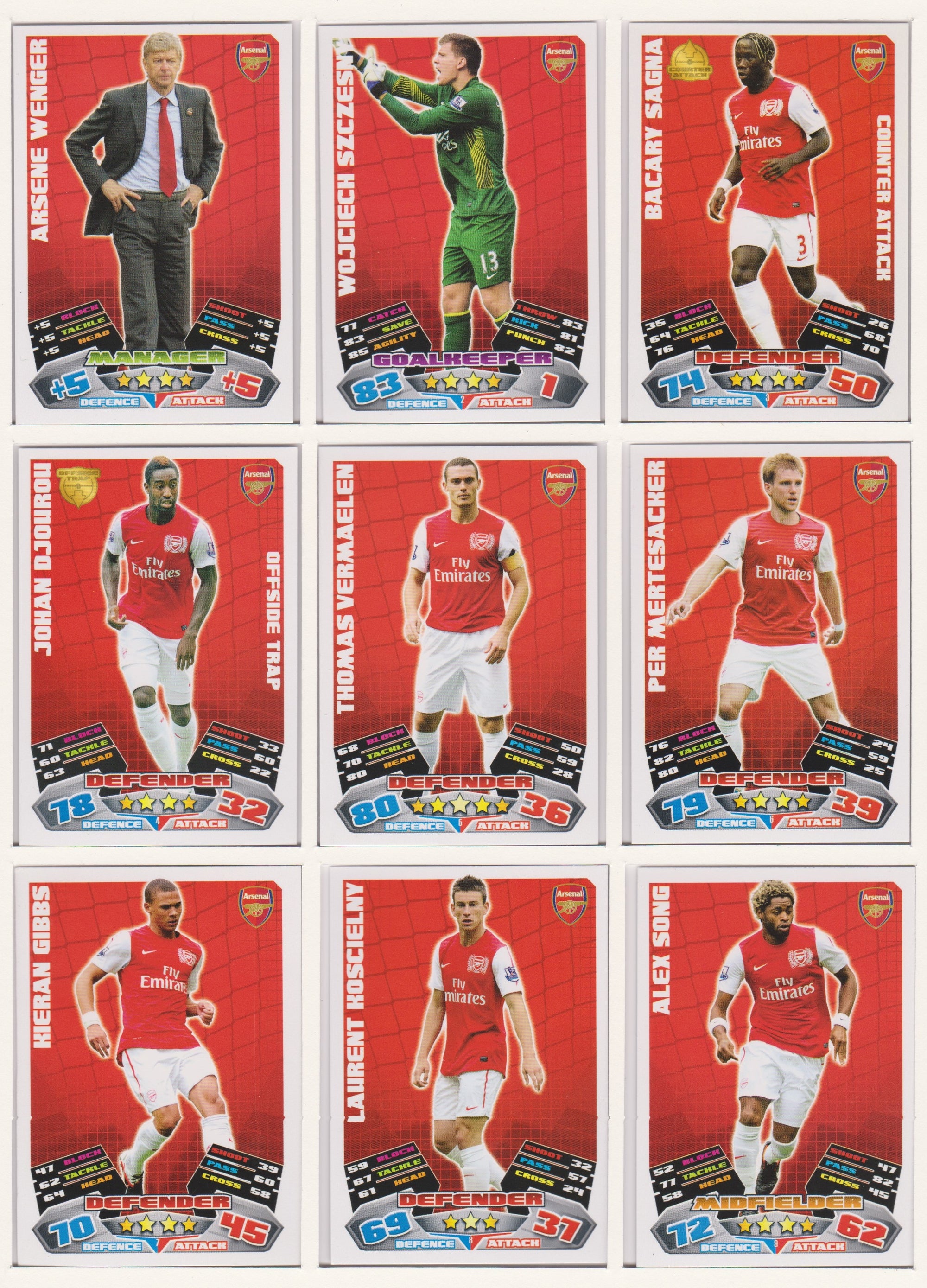000. ARSENAL - KOMPLETT SETT MED TOPPS MATCH ATTAX PREMIER LEAGUE 2011/12