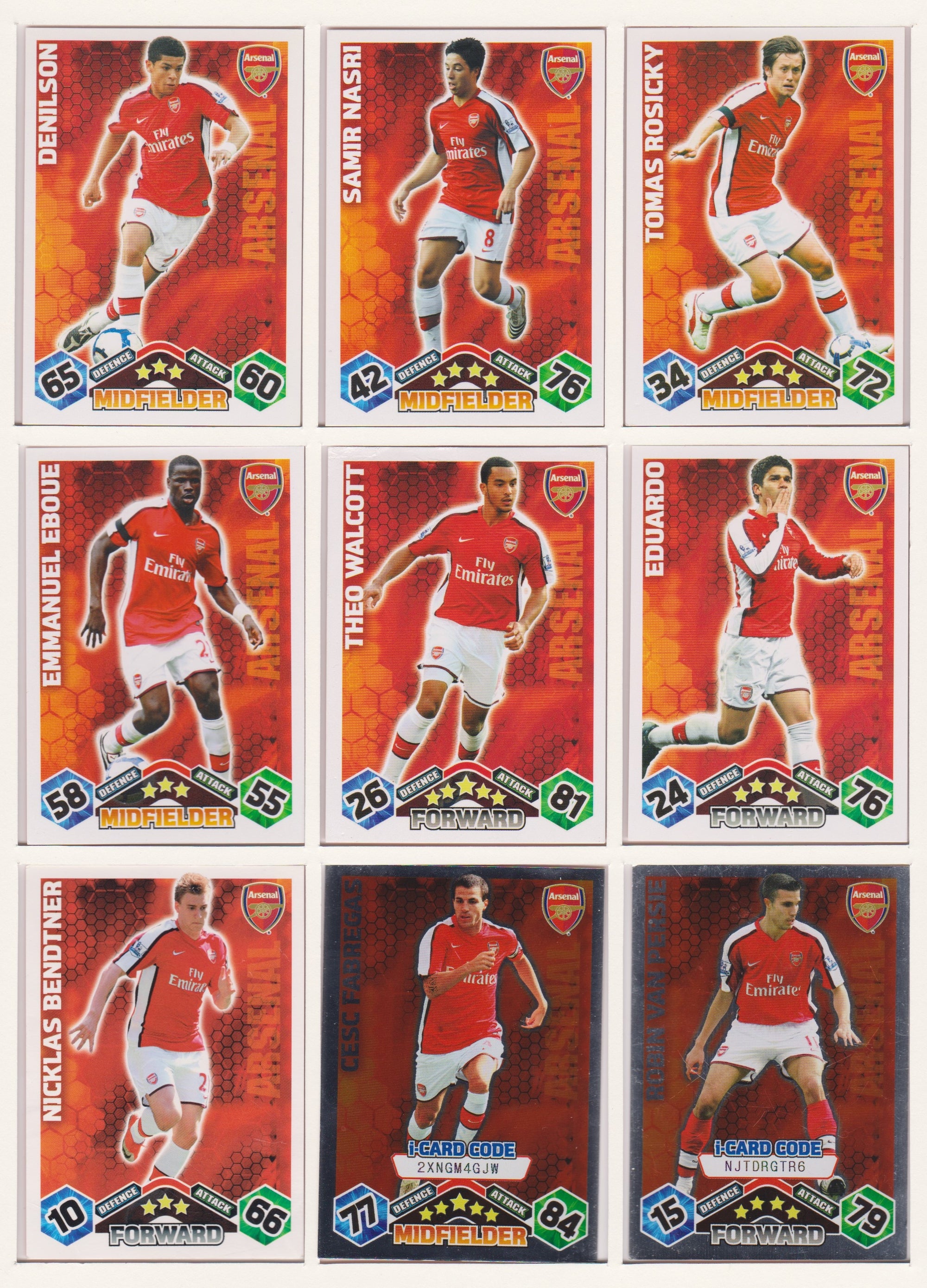 000. ARSENAL - KOMPLETT SETT MED TOPPS MATCH ATTAX PREMIER LEAGUE 2009/10