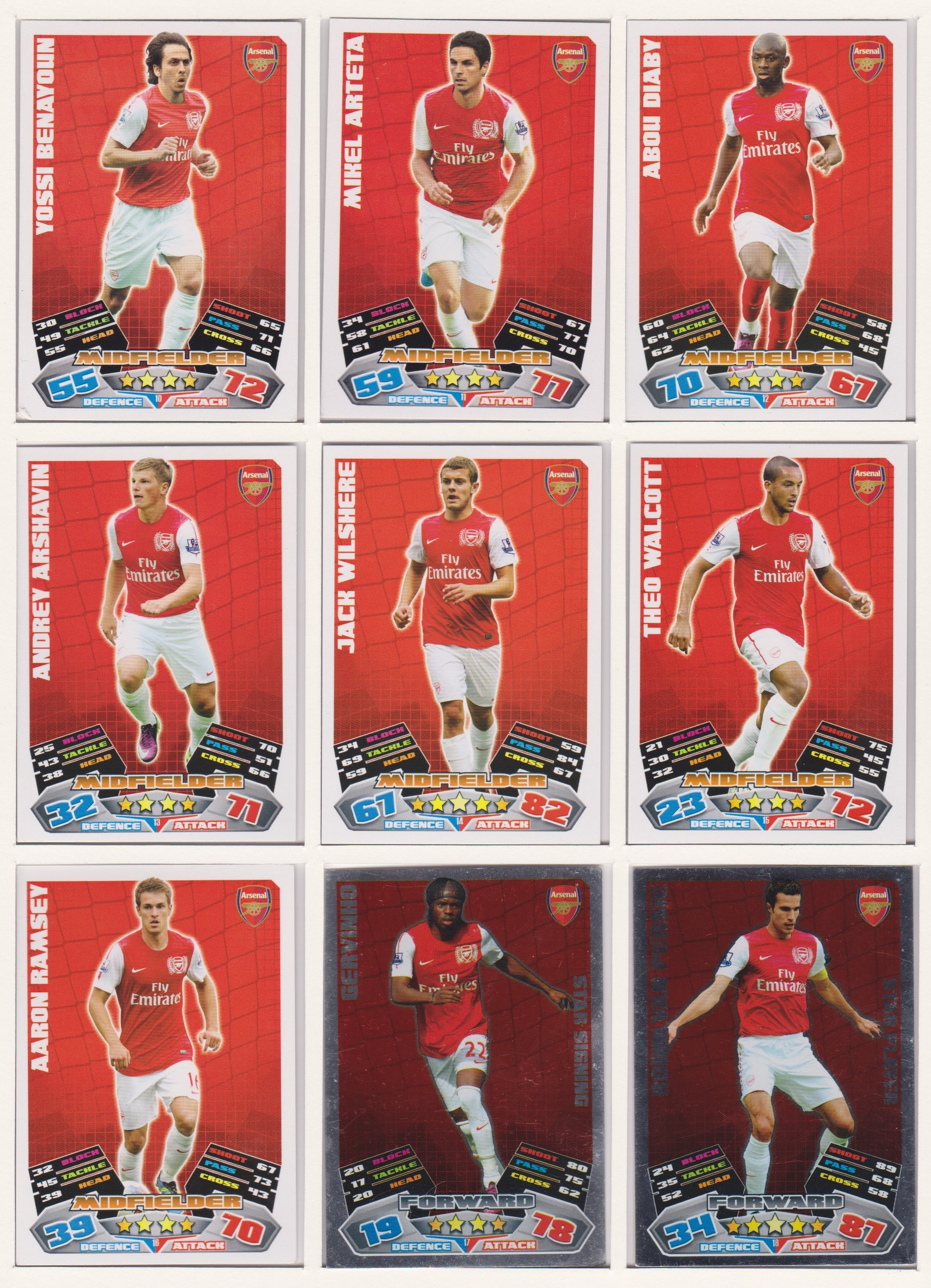 000. ARSENAL - KOMPLETT SETT MED TOPPS MATCH ATTAX PREMIER LEAGUE 2011/12
