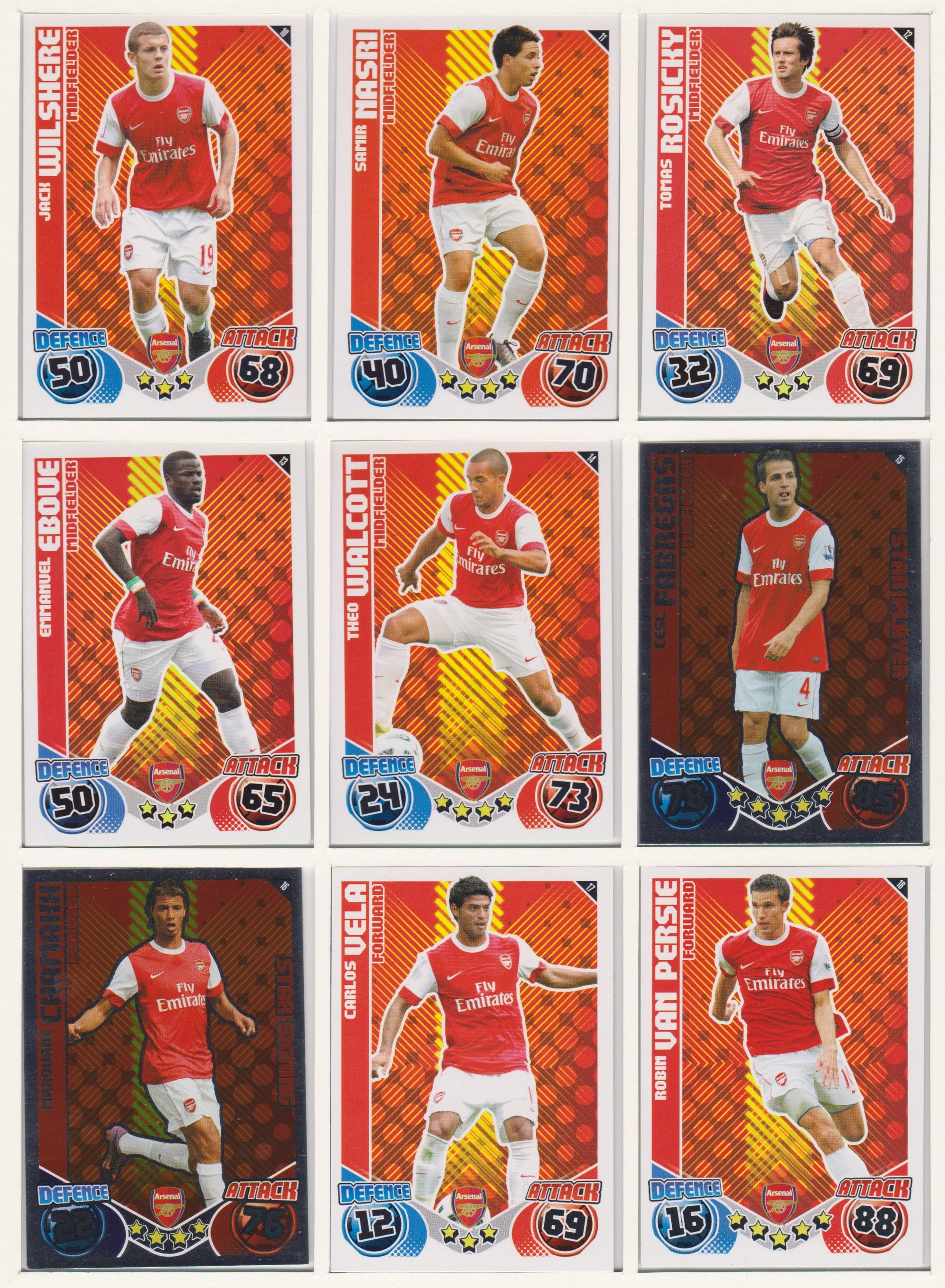 000. ARSENAL - KOMPLETT SETT MED TOPPS MATCH ATTAX PREMIER LEAGUE 2010/11