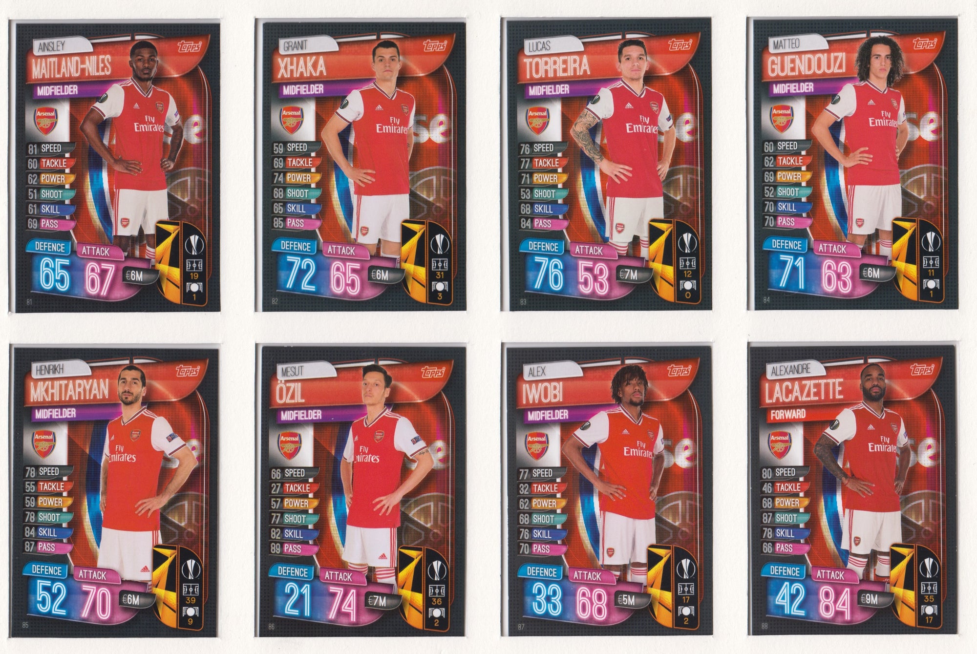 ARSENAL - KOMPLETT SETT MED TOPPS MATCH ATTAX EUROPA LEAGUE 2019/20 - UK EDITION