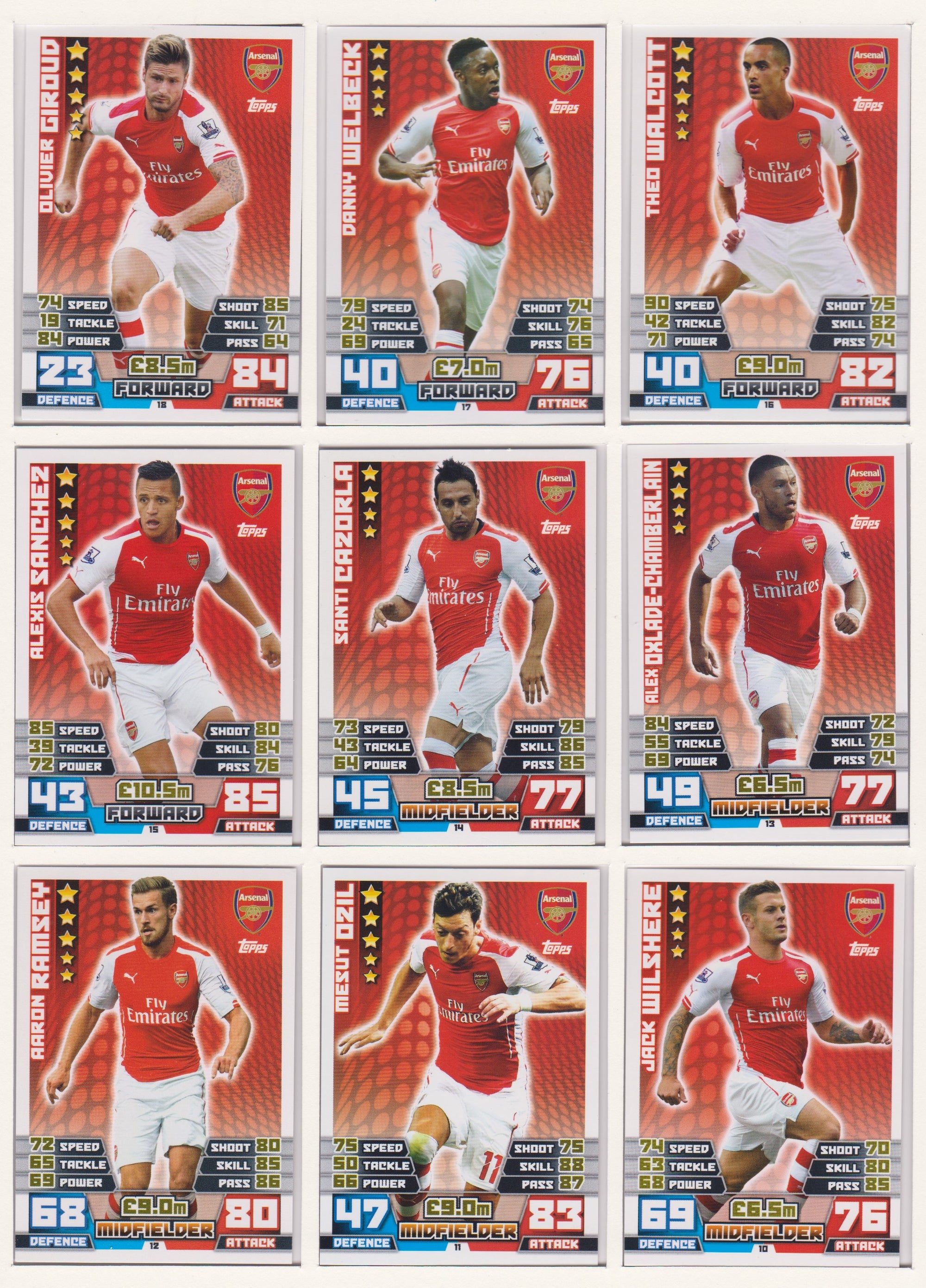 000. ARSENAL - KOMPLETT SETT MED TOPPS MATCH ATTAX PREMIER LEAGUE 2014/15