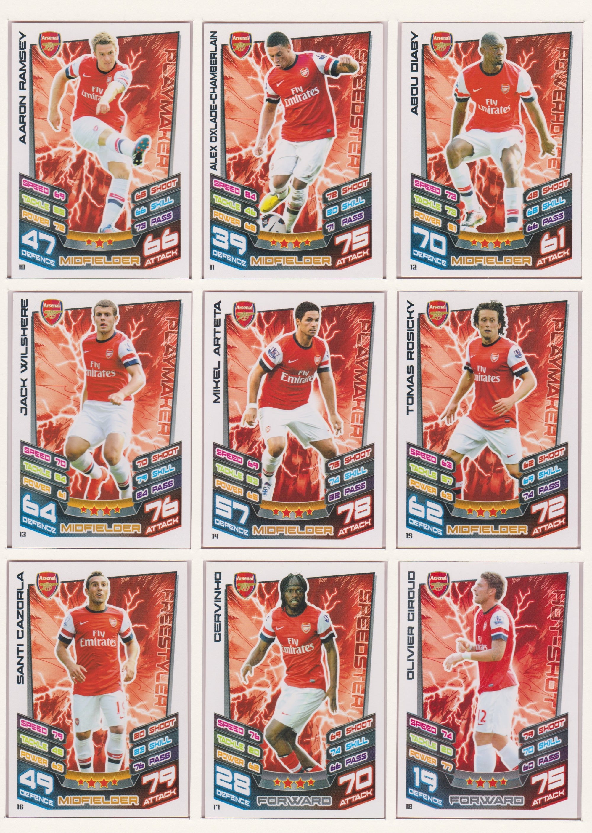000. ARSENAL - KOMPLETT SETT MED TOPPS MATCH ATTAX PREMIER LEAGUE 2012/13