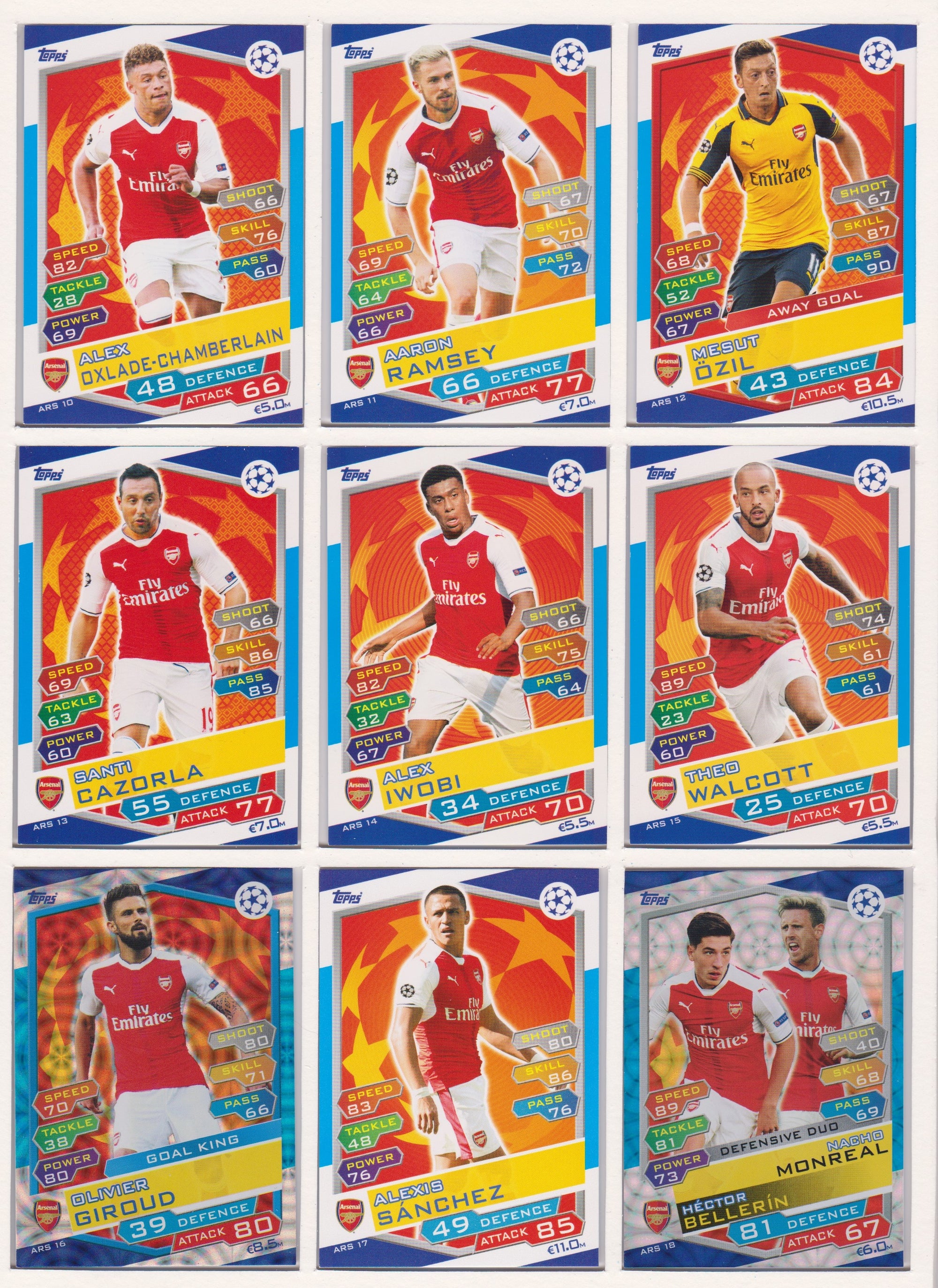 000. ARSENAL - KOMPLETT SETT MED TOPPS MATCH ATTAX CHAMPIONS LEAGUE 2016/17