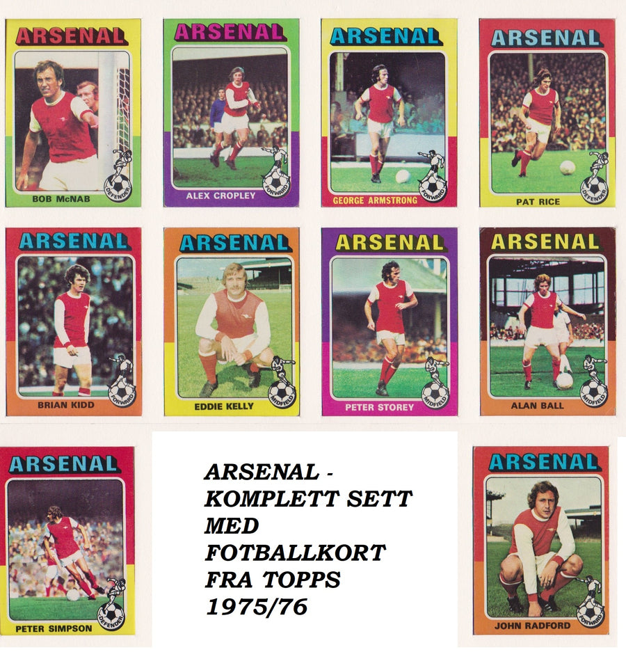 ARSENAL - KOMPLETT SETT MED FOTBALLKORT FRA TOPPS 1975/76