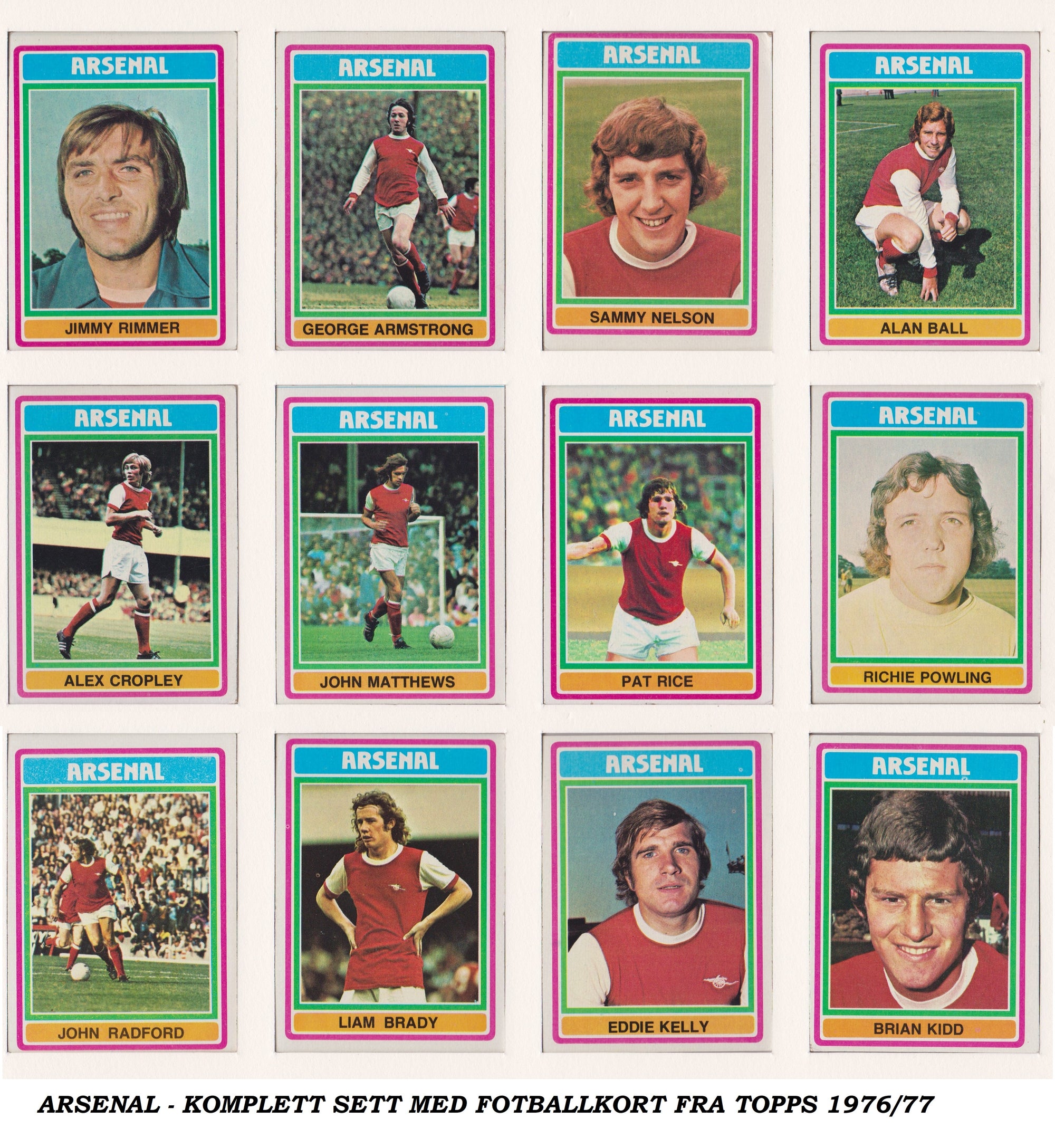 000. ARSENAL - KOMPLETT SETT MED FOTBALLKORT FRA TOPPS 1976/77