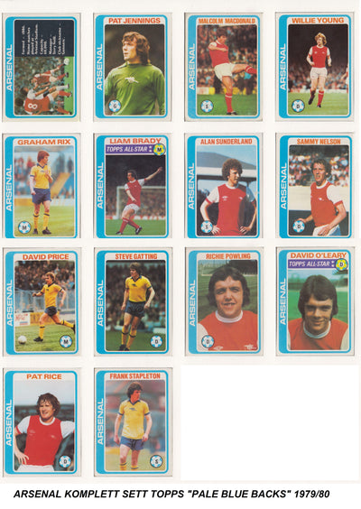 000. ARSENAL - KOMPLETT SETT MED FOTBALLKORT FRA TOPPS 1979/80
