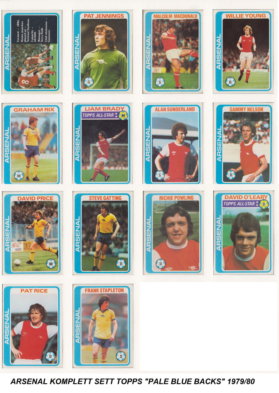 000. ARSENAL - KOMPLETT SETT MED FOTBALLKORT FRA TOPPS 1979/80