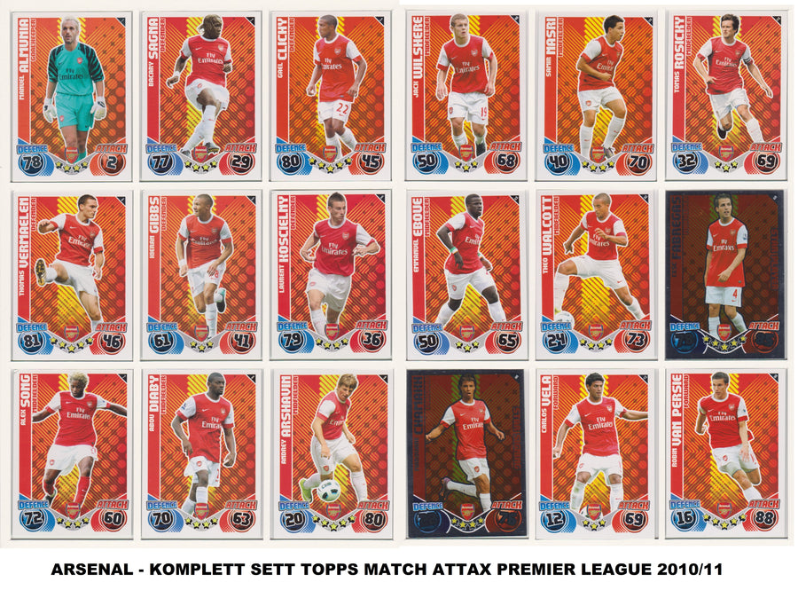 000. ARSENAL - KOMPLETT SETT MED TOPPS MATCH ATTAX PREMIER LEAGUE 2010/11
